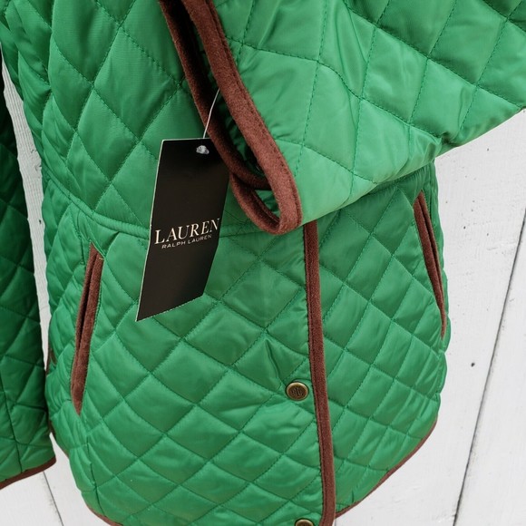 LAURE RALPH LAUREN Women's Sz Small Stem Green Brown Diamond Quilted Jacket Coat - Picture 7 of 8